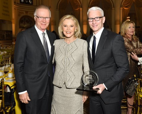 Chuck Scarborough, Audrey Gruss, Anderson Cooper== Hope for Depression Research Foundation 10th Annual Hope Luncheon Seminar== The Plaza Hotel, NYC== November 15, 2016== ©Patrick McMullan== Photo - Jared Siskin/PMC== == ==